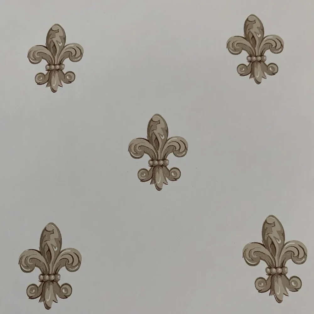 Imperial Fleur-De-lis Wallpaper Gold On Off White Background 20.5 X 11yds